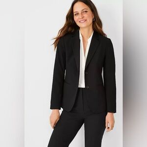 NWT Ann Taylor The Long Two-Button Blazer in Seasonless Stretch Black SZ 12.